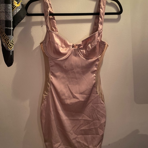 Baby pink silky Fashion Nova dress, mesh on sides, size small. - Picture 2 of 5